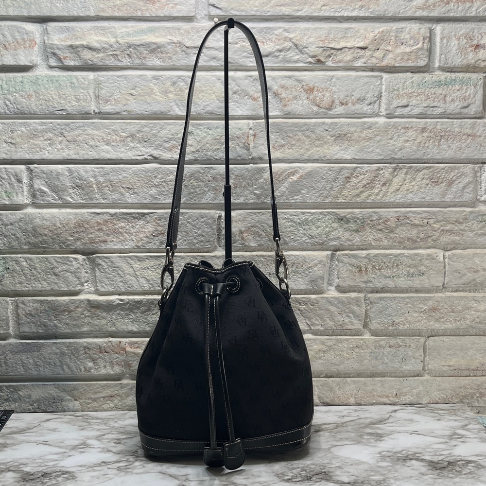 Dooney & Bourke Bag Purse Mini Signature Drawstring Black Monogram Canvas - Picture 2 of 14